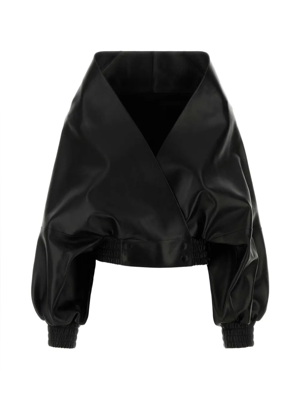 Black Lambskin Leather Sculptural Cropped Bomber Jacket SMALL like helsa Khaite